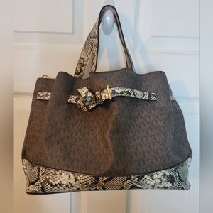 Michael Kors Emilia Satchel Natural Multi Coated/Leather Handbag